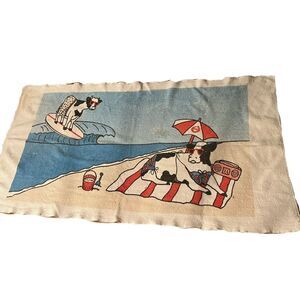 Vtg  Beach Towel Cows At Beach Dundee Made USA 80s Large 29x55